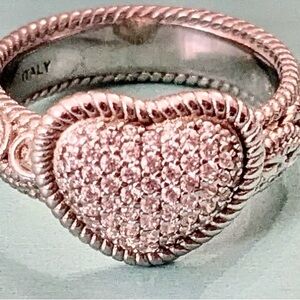 Judith Ripka Pink Heart Pavé Ring with Rope Band